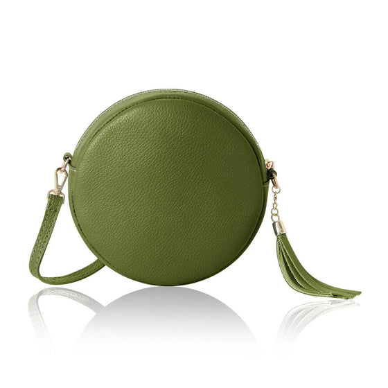 Italian Handmade Genuine Leather Circle Bag with Tassel