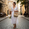 Woven Straw Market Basket Bag Leather Crossbody Tote