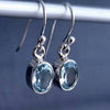 Small Oval Blue Topaz 925 Silver Dangle Earrings