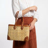 Luxury Woven Reed Market Basket Leather Trim Tote Bag