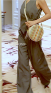 Italian Genuine Leather & Raffia Round Crossbody Bag