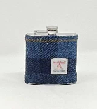 6oz Harris Tweed Hip Flask - Blue