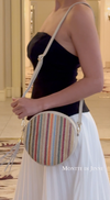 Italian Genuine Leather & Raffia Round Crossbody Bag