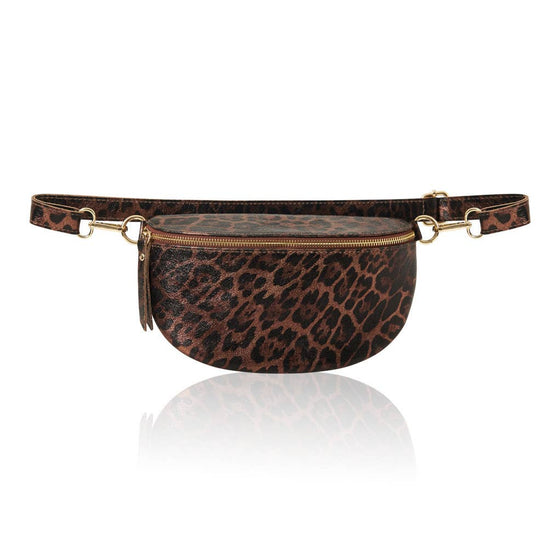 Italian Leather Leopard Print Crossbody Bum Bag