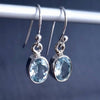 Small Oval Blue Topaz 925 Silver Dangle Earrings