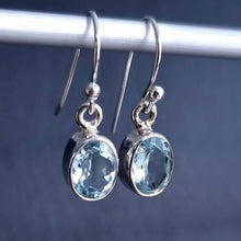  Small Oval Blue Topaz 925 Silver Dangle Earrings