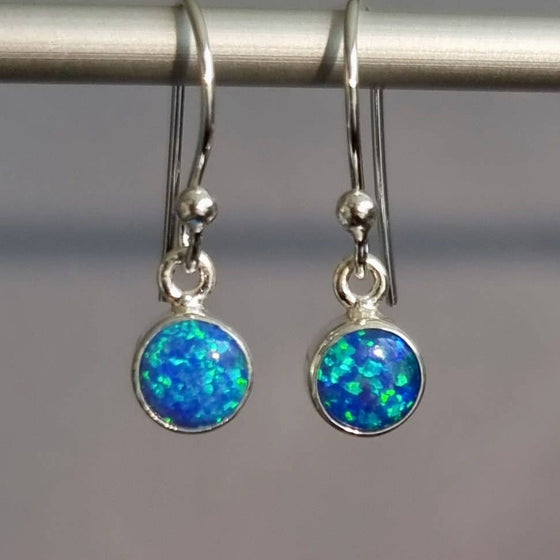 Blue Opal Round 6mm 925 Silver Earrings,