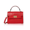 Italian Genuine Leather Coco Croc-Embossed Crossbody Bag - Dark Chocolate