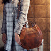 Handmade Womens Leather Handbag Shoulder Bag Round Tote