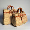 Woven Straw Market Basket Bag Leather Crossbody Tote