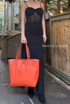 Italian Handmade Genuine Leather Oversized Tote Bag - ORANGE