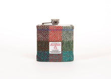  6oz Harris Tweed Hip Flask - Orange and Green Tartan