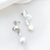 Silver Folded Flower Pearl Earrings