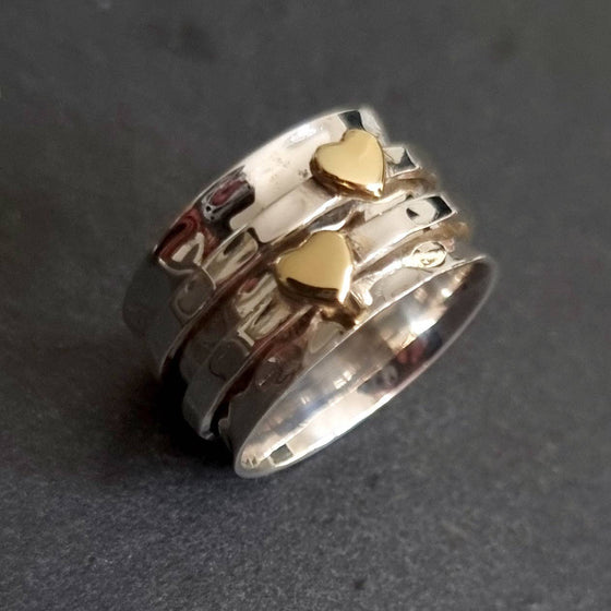 Gold Heart Sterling Silver Spinner Ring