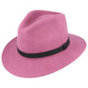 Wool Fedora Hat with Leather Band - Raspberry