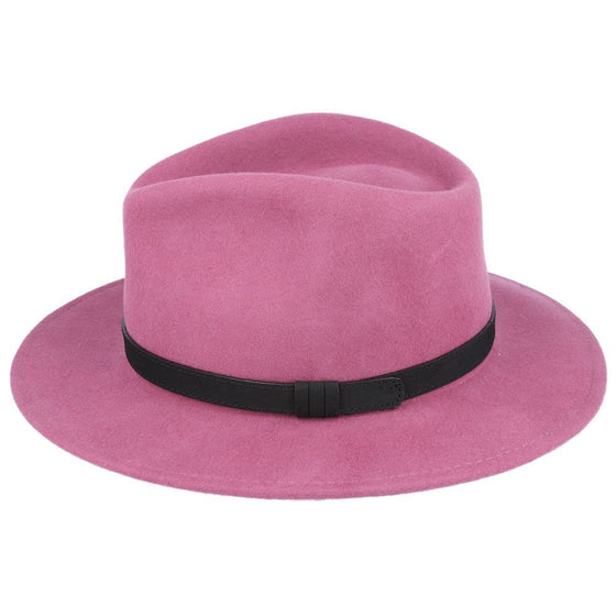 Wool Fedora Hat with Leather Band - Raspberry