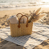 Reed Market Basket Leather Handles - Natural Woven Tote Bag
