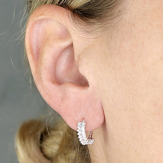 Sterling Silver Earring Cubic zirconia baguette huggie hoop