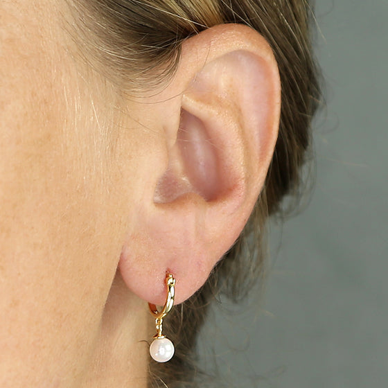 Gold Plated Sterling Silver Pearl Hoop Pearl Drop