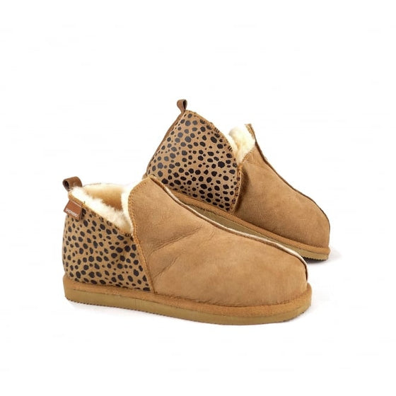 Annie Sheepskin Slippers with Leopard Print