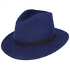 Wool Fedora Hat with Black Leather Band- Navy Blue