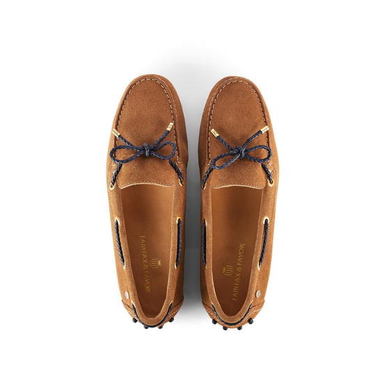 THE HENLEY SUEDE DRIVING SHOE -  TAN/NAVY