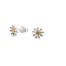 Sterling Silver Daisy Earrings with 18ct Gold Centre