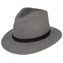  Wool Fedora Hat with Black Leather Band - Grey