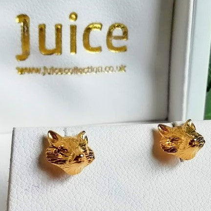 18ct Gold Plate Fox Mask Stud Earrings