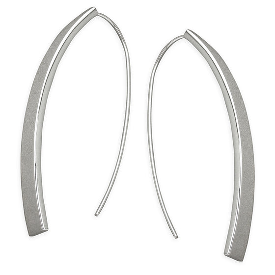 Sterling Silver Long Flat Tube with Large hook Earrings