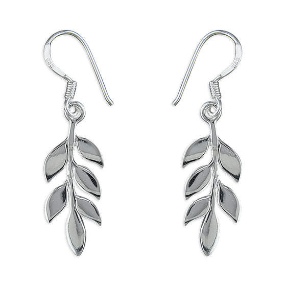 Sterling Silver Plain Leaf Drop Earrings
