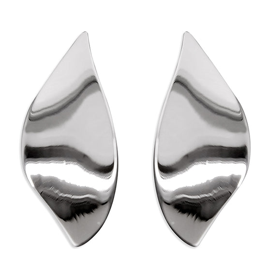 Sterling Silver Plain Leaf Stud Earrings