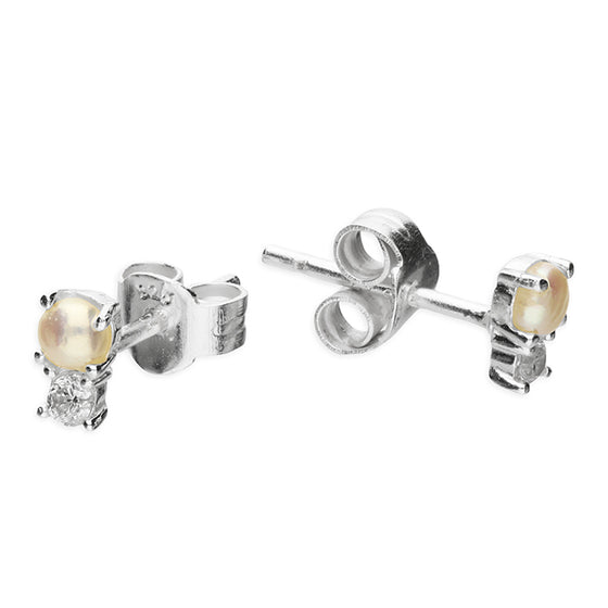 Small Sterling Silver Freshwater Pearl CZ Earrings