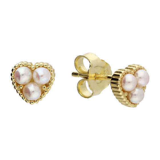 Gold Plated Heart & Freshwater Pearl Earrings