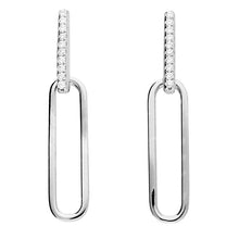  Sterling Silver Crystal Bar & Paperclip Link Earrings