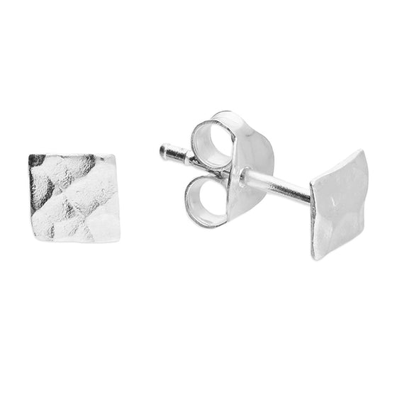Sterling Silver Textured Square Stud Earrings