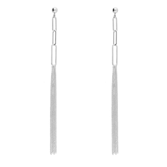 Sterling Silver Chain link Tassel Drop Earrings