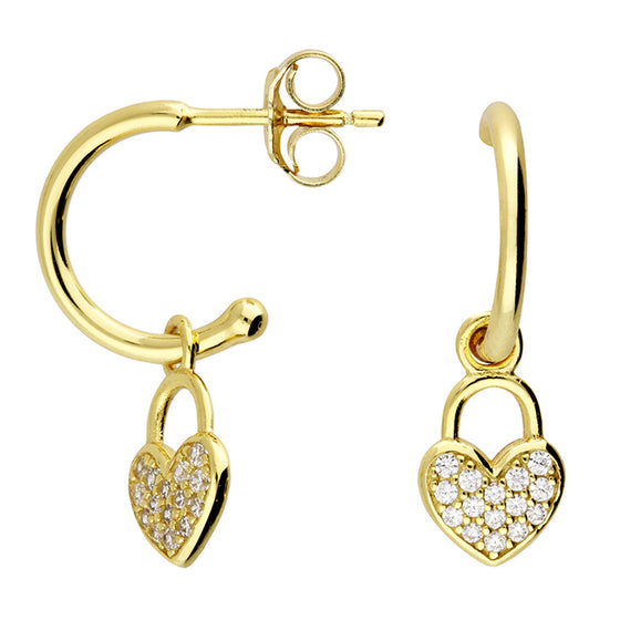 18ct Gold Plated Crystal Padlock Earrings