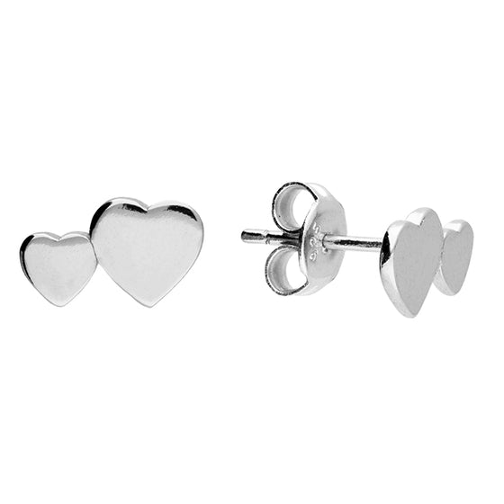 Sterling Silver Small and Large Hearts Stud Earrings