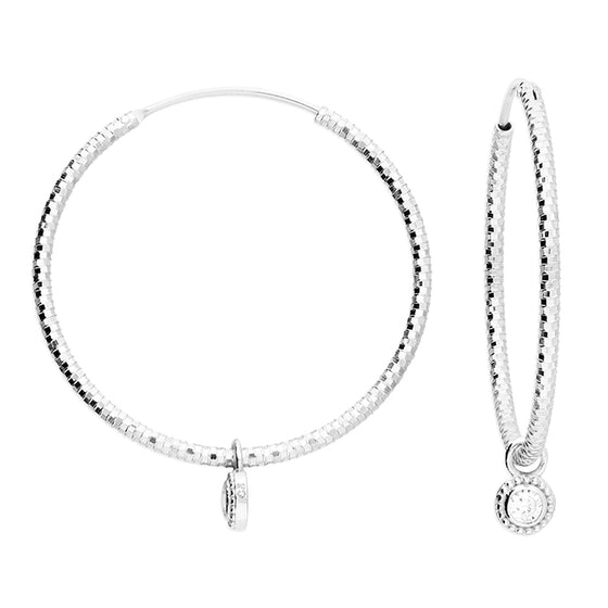 Sterling Silver Hoop with CZ Charm