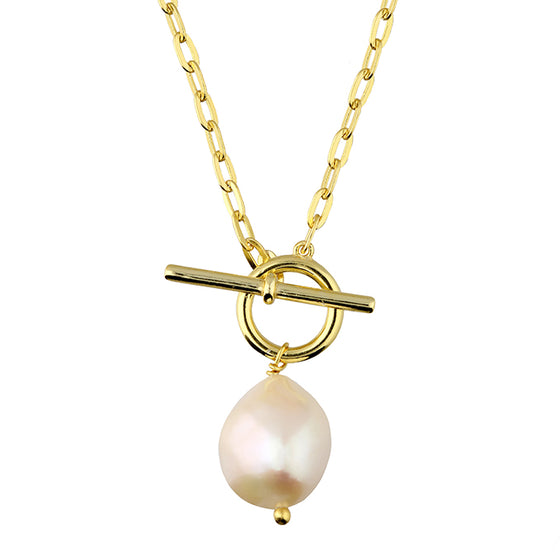 Freshwater Pearl Pendant on T Clasp Gold Chain