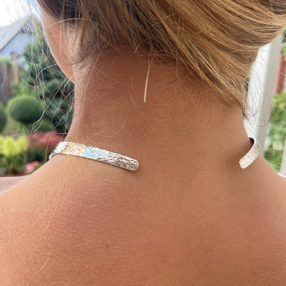 Hammered Solid Sterling Silver Collar Necklace