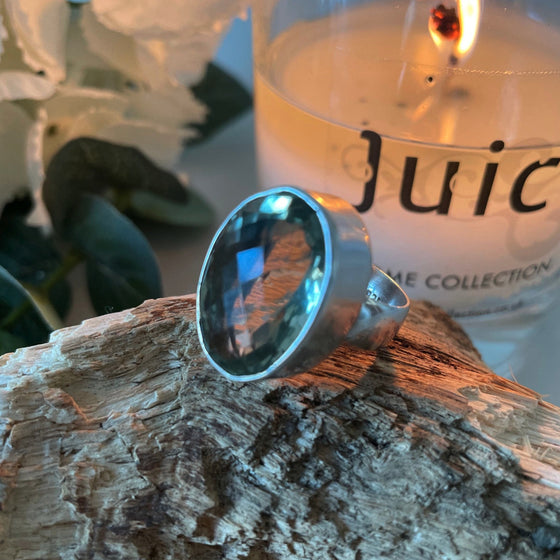 Large Green Amethyst & Sterling Silver  Ring