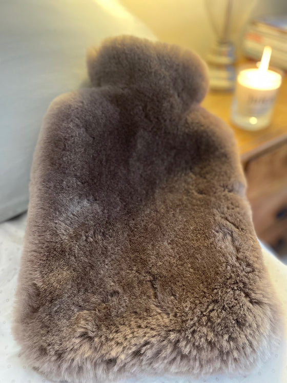 Luxury Sheepskin Hot Water Bottle Cover with Bottle - MINK