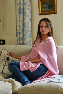  100% Pure Cashmere Poncho/Wrap - FRENCH PINK
