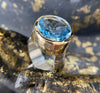 Large Blue Topaz Gold & Silver Ring