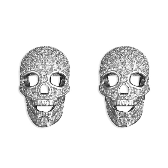 Sterling Silver & CZ Skull Stud Earring