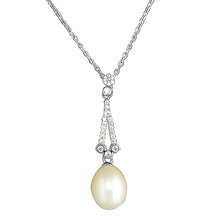  Freshwater Pearl Vintage Drop CZ Silver Necklace