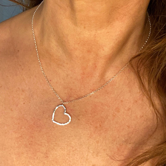 Sterling Silver Hammered Heart Pendant Necklace