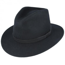  Wool Fedora Hat with Leather Band - Black